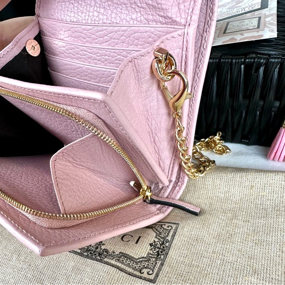 Gucci Marmont pink leather compact mini wallet crossbody or bum bag with chain - Picture 14 of 16
